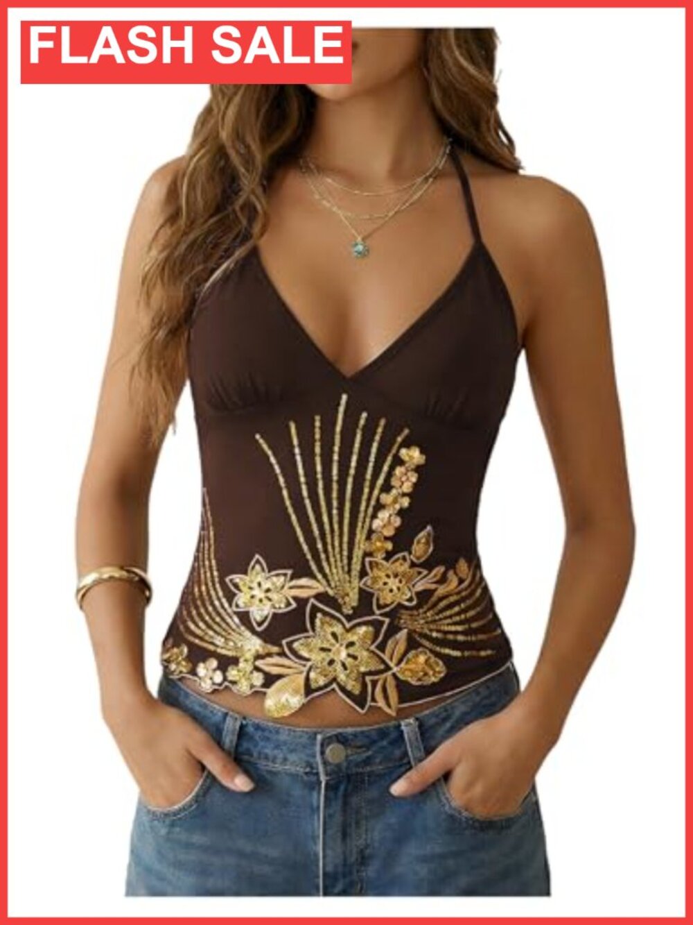 Women's Y2K Sequin Halter Top Sparkly Going Out Cami